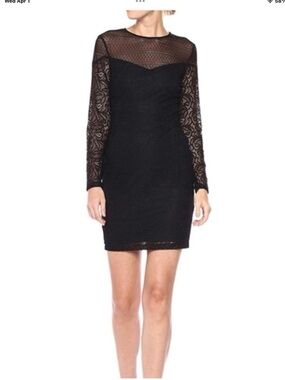 Guess Women’s Black Lace Long-Sleeve Mini Dress Size 6